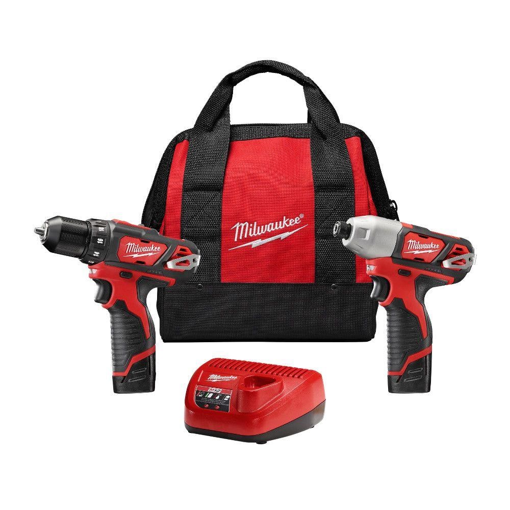 Milwaukee M12 12V Lithium-Ion Cordless Drill Driver/Impact Driver Combo Kit with Two 1.5Ah Batteries, Charger and Bag (2-Tool)