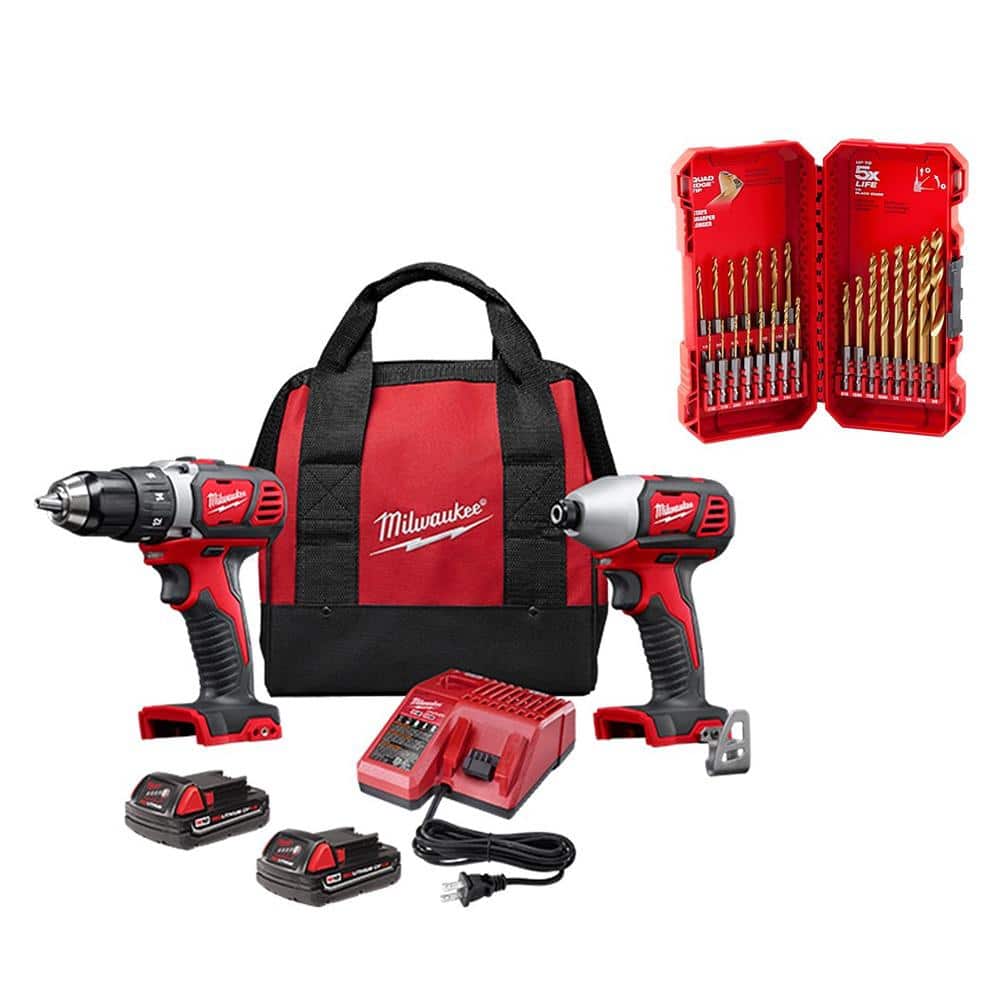Milwaukee M18 18V Lithium-Ion Cordless Drill Driver/Impact Driver Combo Kit (2-Tool) W/ 23PC Drill Bit Set