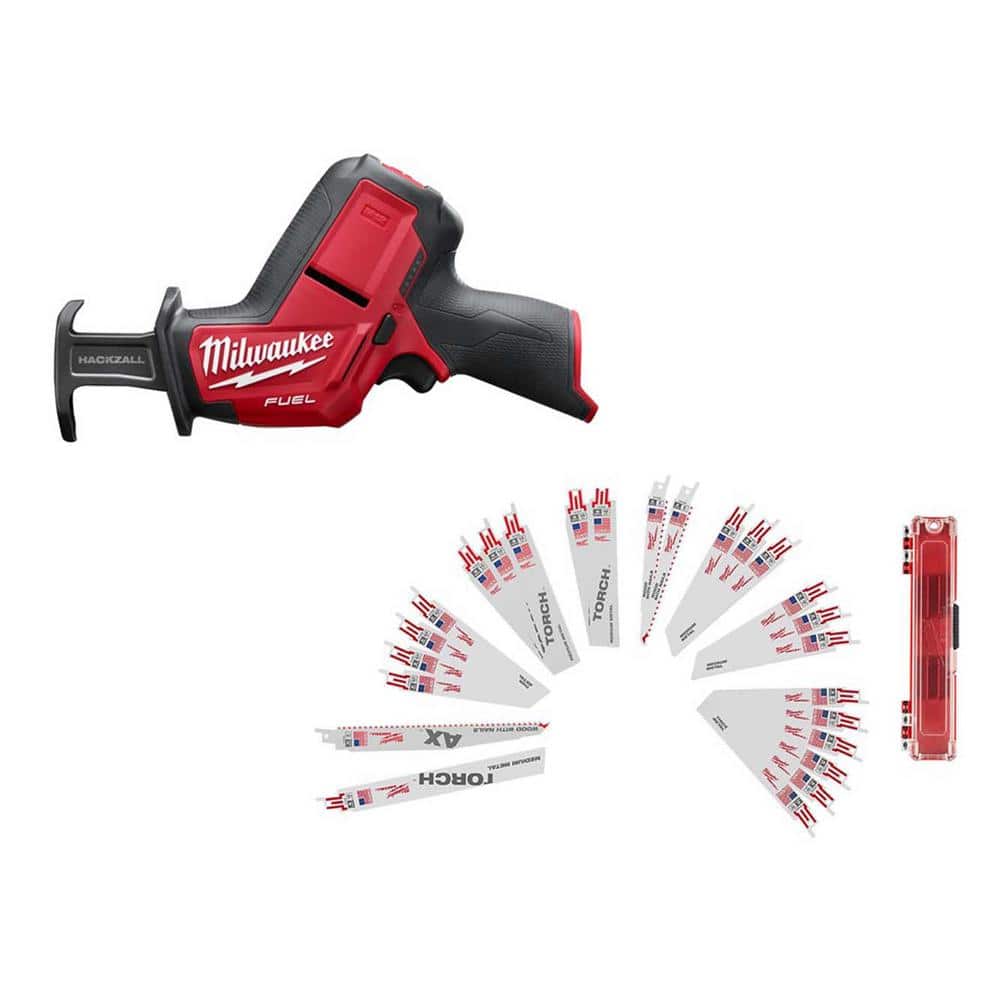 Milwaukee M12 FUEL 12V Lithium-Ion Brushless Cordless HACKZALL Reciprocating Saw (Tool-Only) with SAWZALL Saw Blade Set (25-Piece)