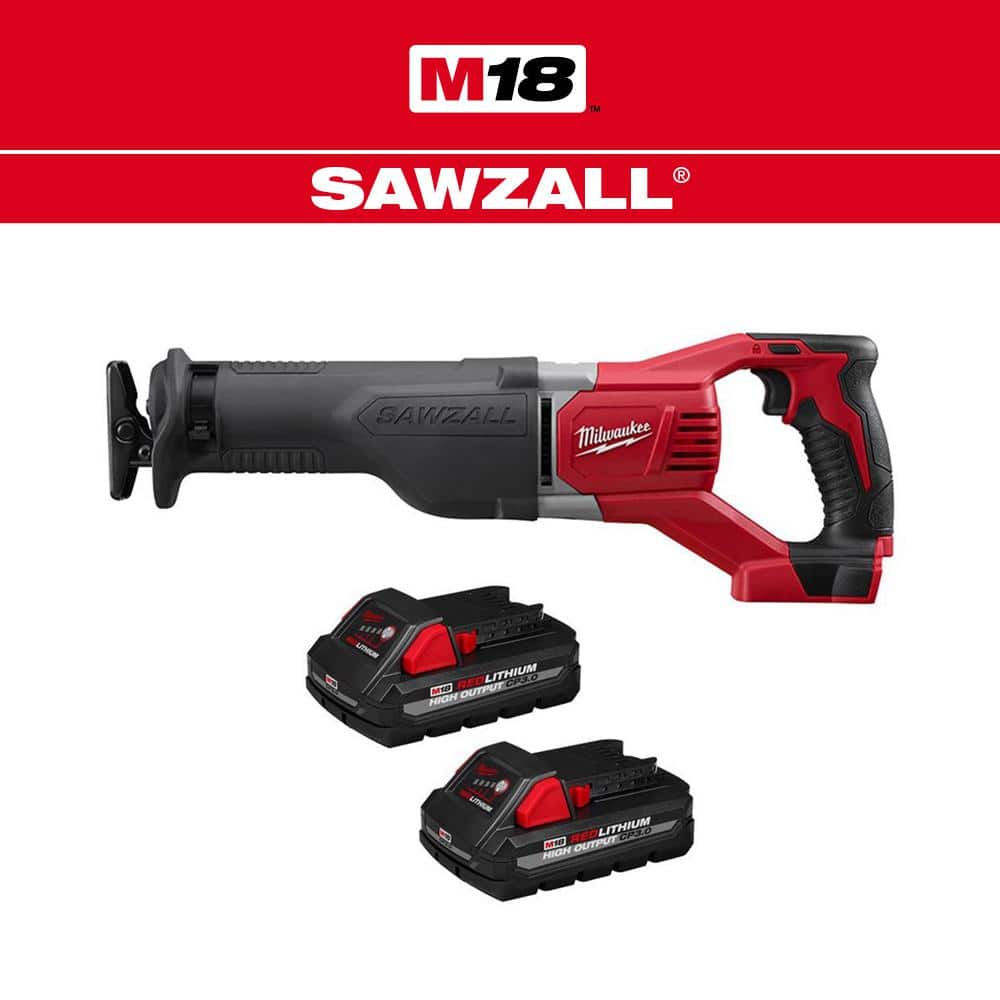 Milwaukee M18 18V Lithium-Ion Cordless SAWZALL Reciprocating Saw with Two 3.0Ah Batteries