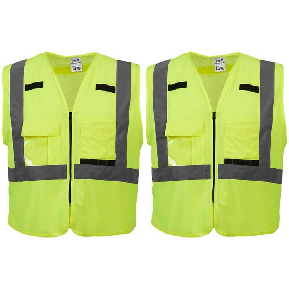 Milwaukee 2X-Large/3X-Large Yellow Class 2-High Visibility Safety Vest with 10 Pockets (2-Pack)