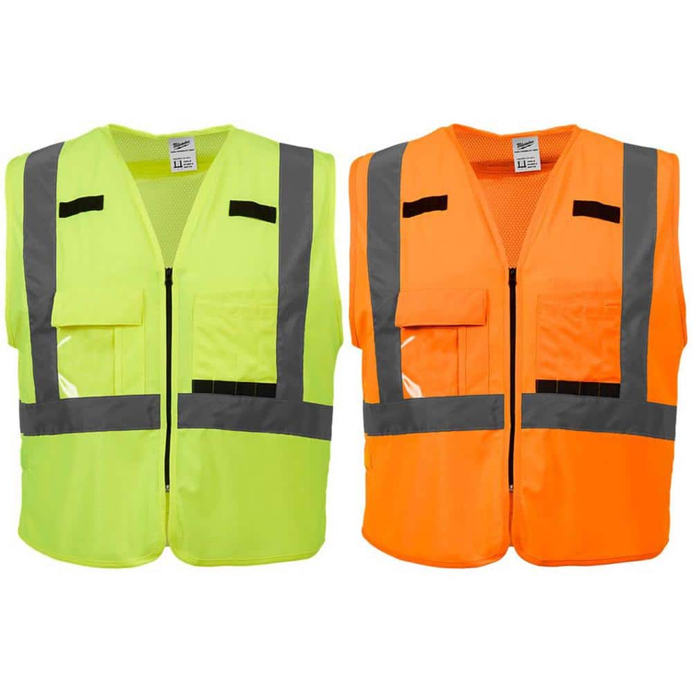Milwaukee 2X-Large/3X-Large Orange and Yellow Class 2-High Visibility Safety Vest with 10 Pockets (2-Pack)