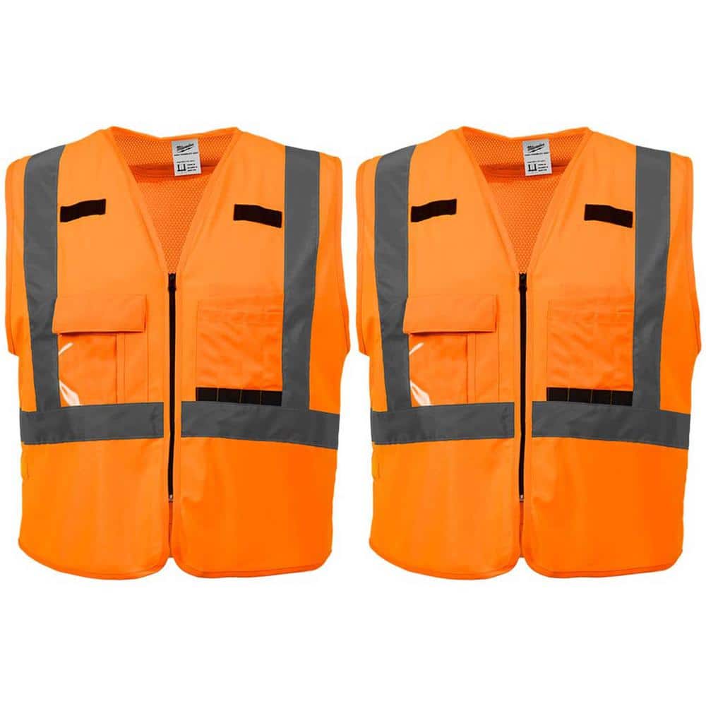 Milwaukee Small/Medium Orange Class 2 High Visibility Safety Vest with 10 Pockets (2-Pack)