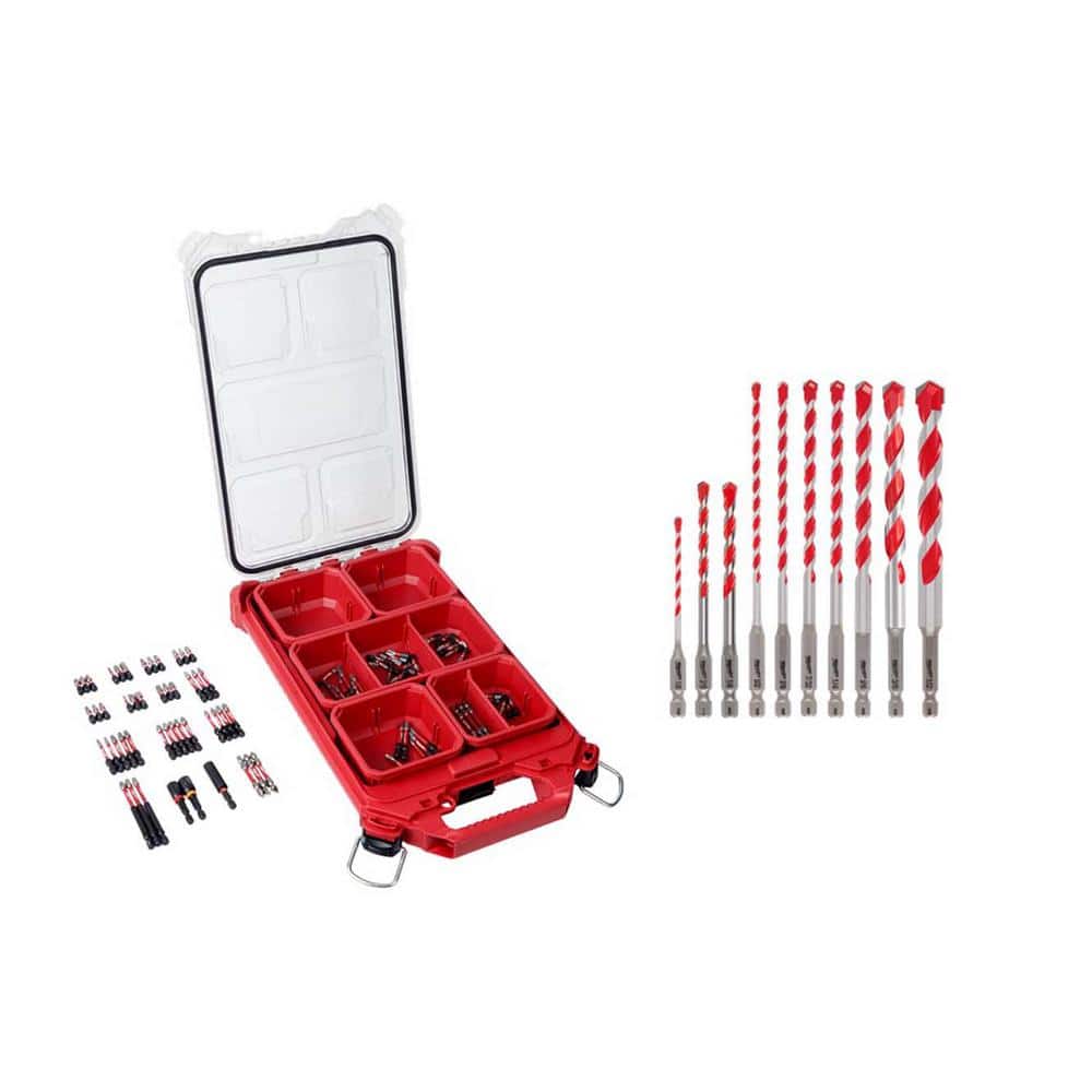 Milwaukee SHOCKWAVE Impact Duty Alloy Steel Driver Bit Set with PACKOUT Case w/Carbide Hammer Drill Bit Set (110-Piece)