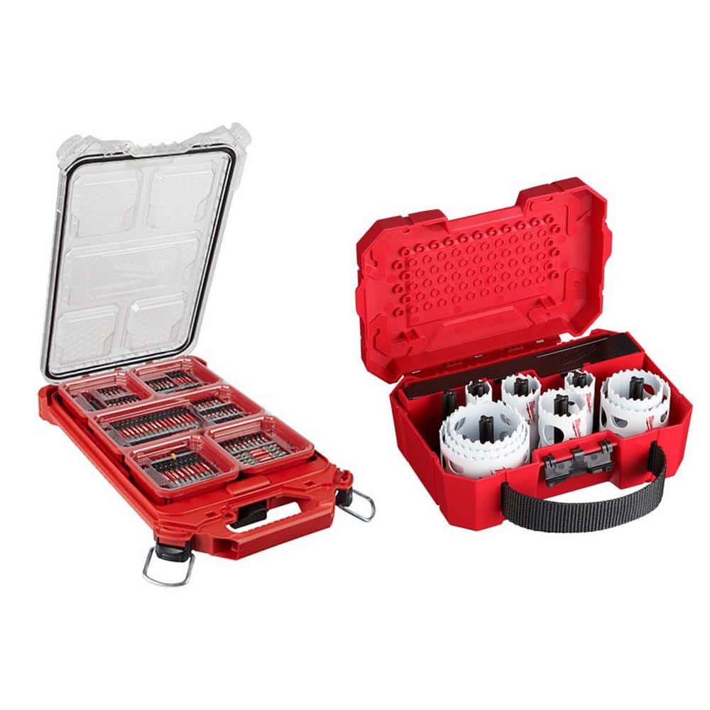 Milwaukee SHOCKWAVE Impact Duty Alloy Steel Screw Driver Bit Set with PACKOUT Case and Hole Dozer Bi-Metal Hole Saw Set (117-Pc)