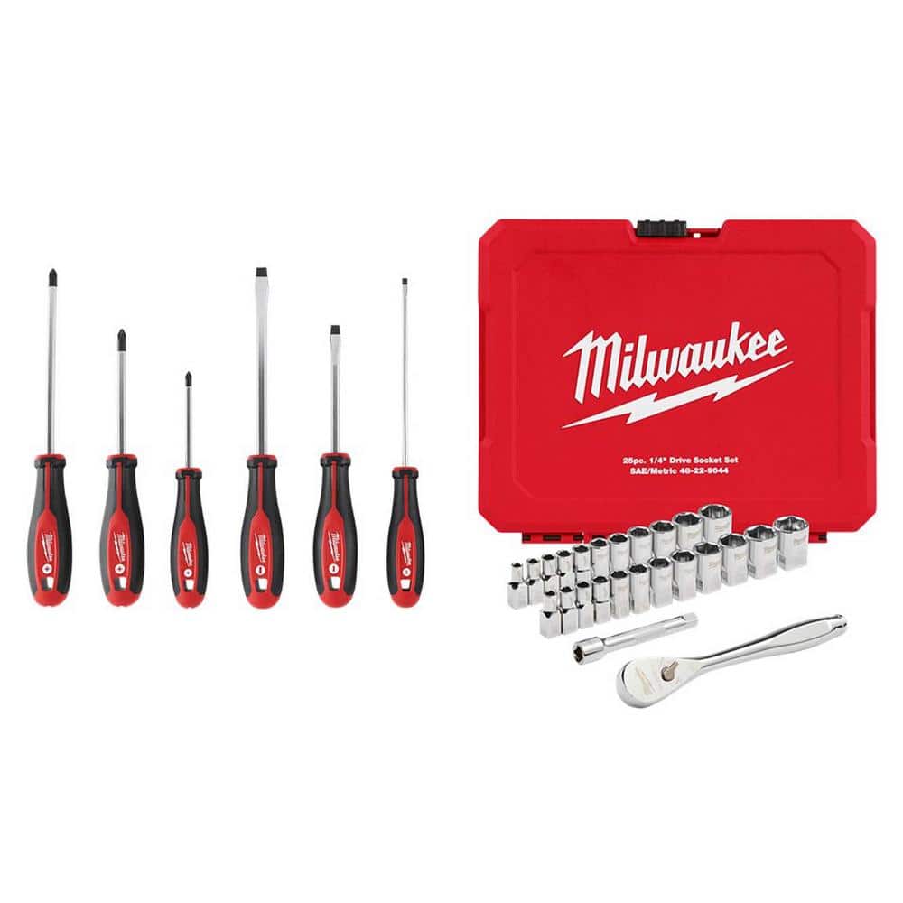 Milwaukee Phillips/Slotted Hex Drive Screwdriver Set with 1/4 in. Drive SAE/Metric Ratchet/Socket Mechanics Tool Set (31-Piece)