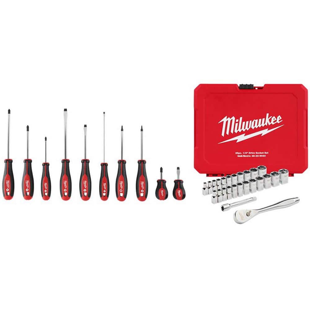 Milwaukee Combination Screwdriver Set with 1/4 in. Drive SAE/Metric Ratchet and Socket Mechanics Tool Set (35-Piece)
