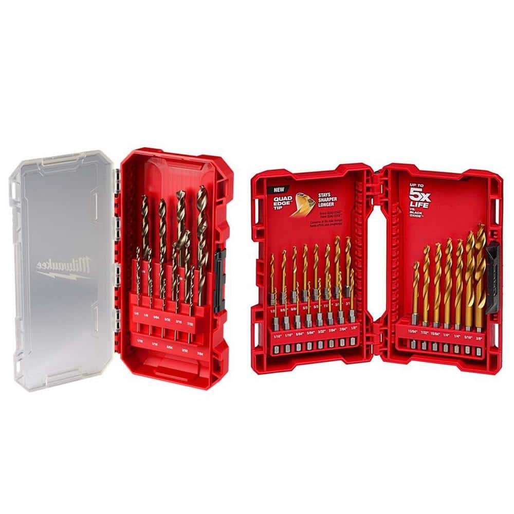Milwaukee Cobalt Red Helix Drill Bit Set for Drill Drivers and SHOCKWAVE Titanium Drill Bit Set (38-Piece)