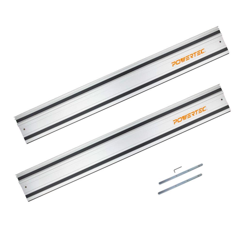 ‎POWERTEC 110 in. Aluminum Guide Rail Joining Set for Makita or Festool Track Saws (2x55 in. Guided Rails) with Rail Connectors