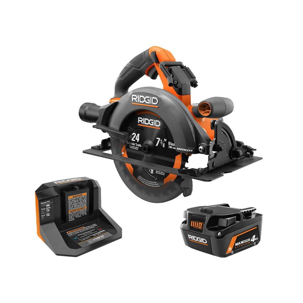 RIDGID 18V Brushless Cordless 7-1/4 in. Circular Saw Kit with 4.0 Ah MAX Output Battery and Charger