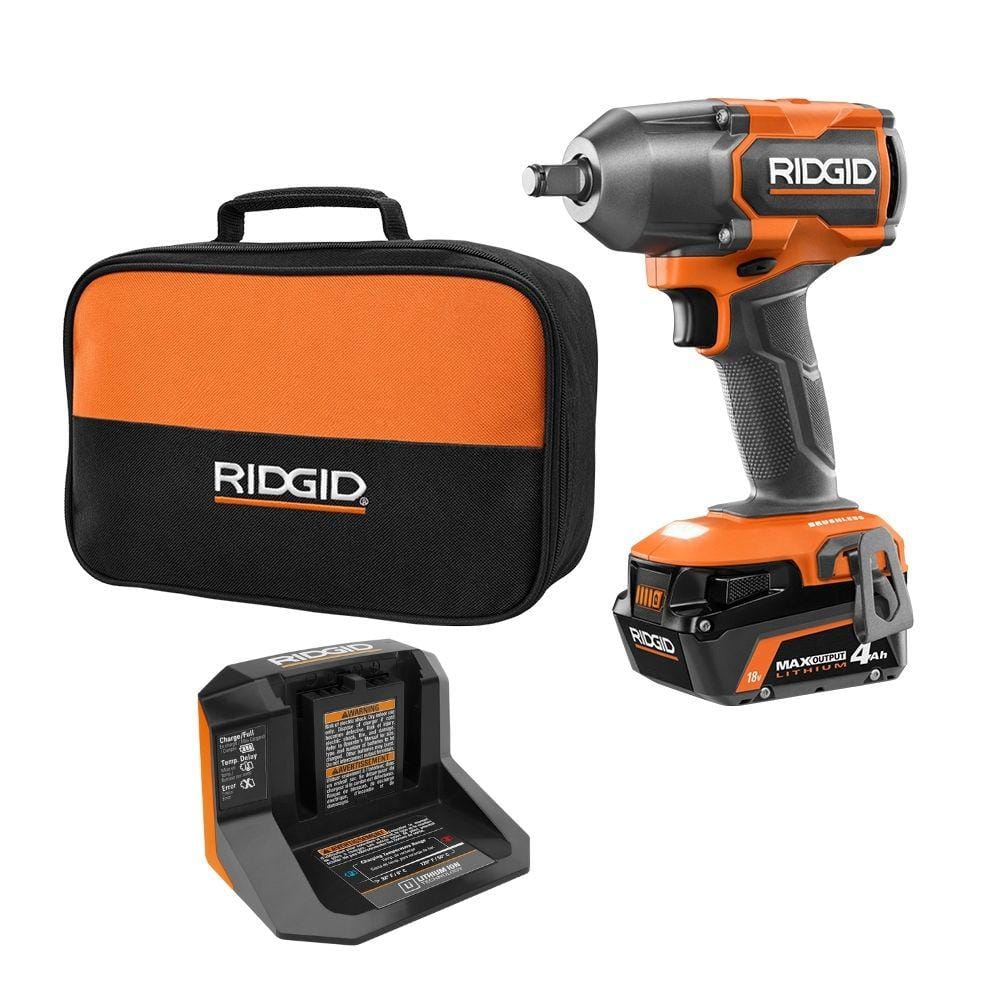 RIDGID 18V Brushless Cordless 1/2 in. Impact Wrench Kit with 4.0 Ah Battery and Charger