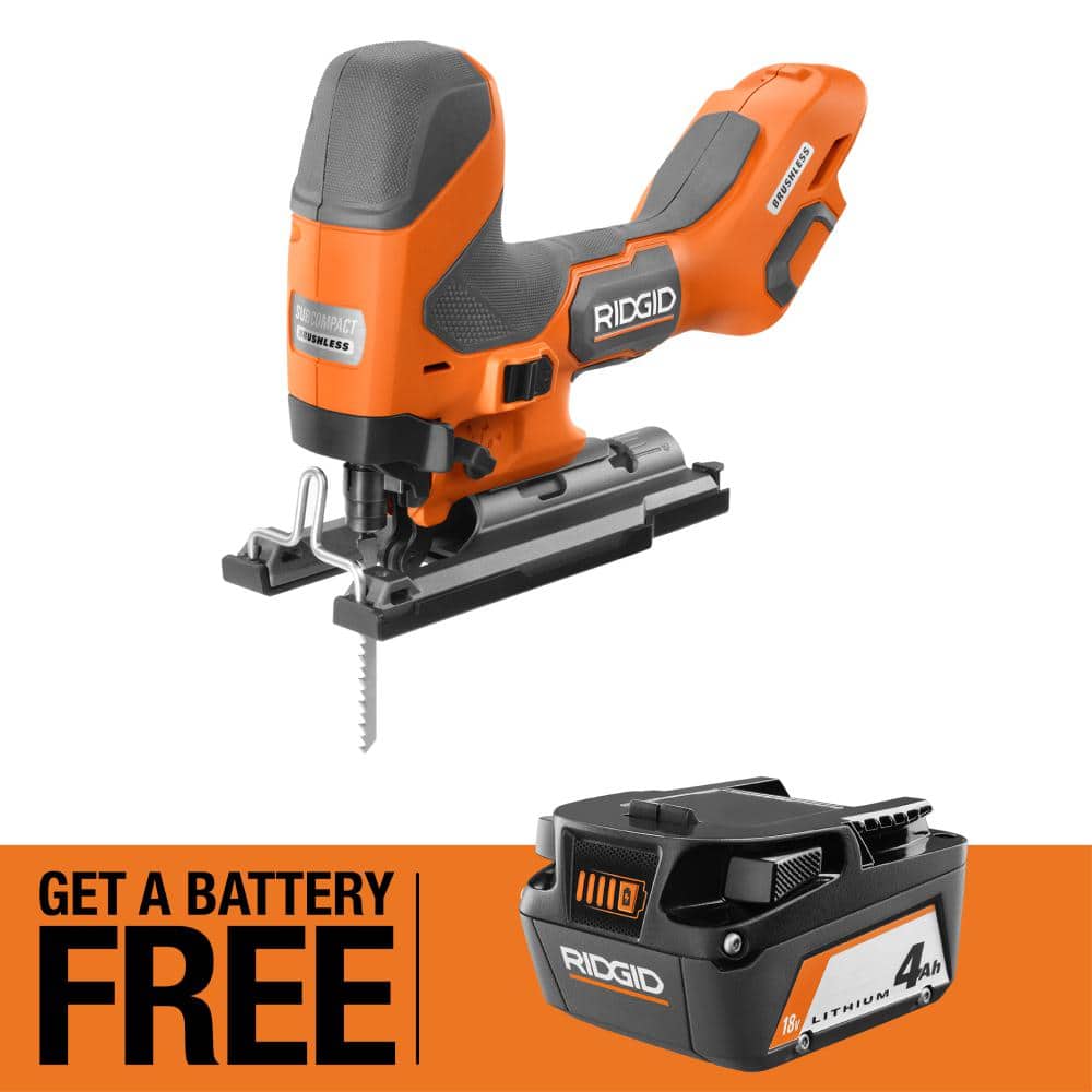 RIDGID 18V SubCompact Brushless Cordless Barrel Grip Jig Saw with FREE 4.0 Ah Lithium-Ion Battery