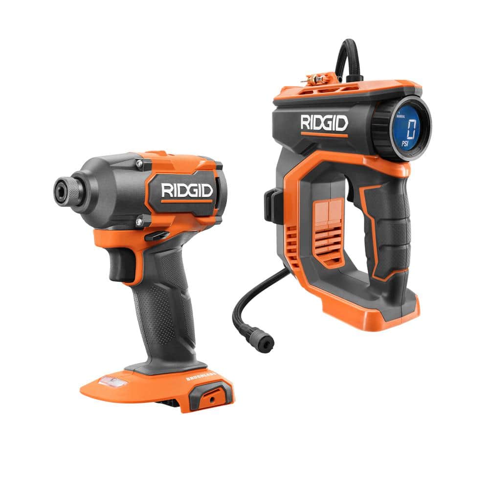 RIDGID 18V Cordless 2-Tool Combo Kit with Brushless 3-Speed 1/4 in. Impact Driver and Cordless Digital Inflator (Tools Only)