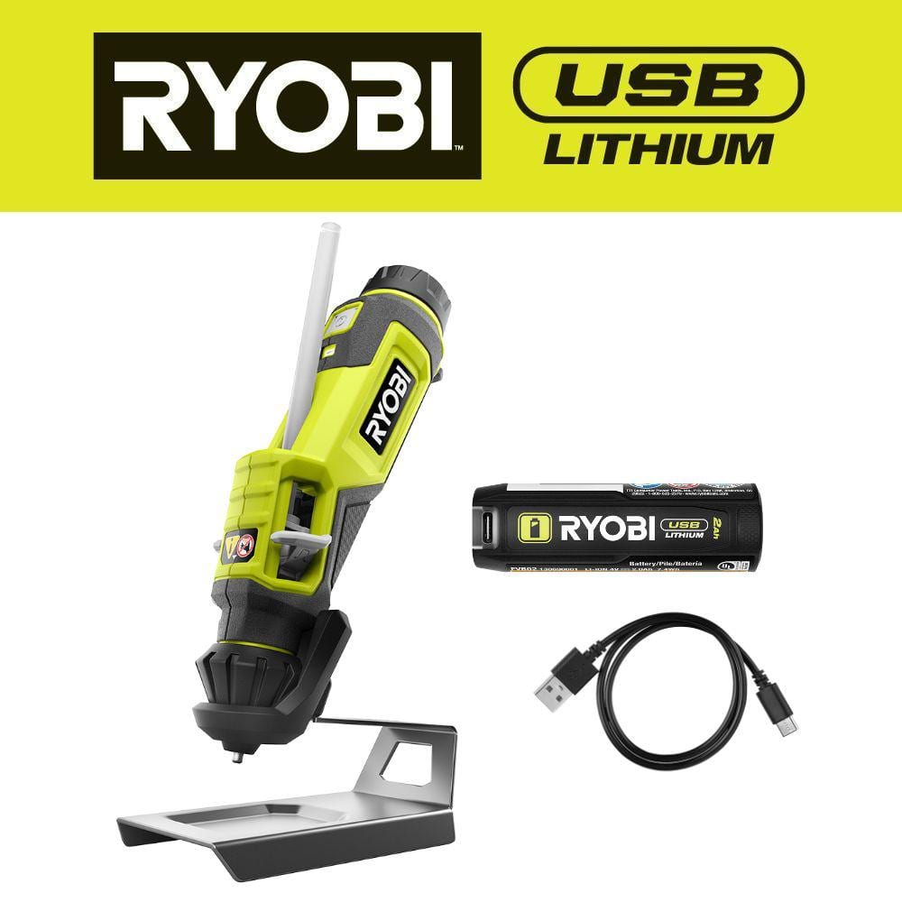 RYOBI USB Lithium Glue Pen Kit with 2.0 Ah USB Lithium Battery and Charging Cable