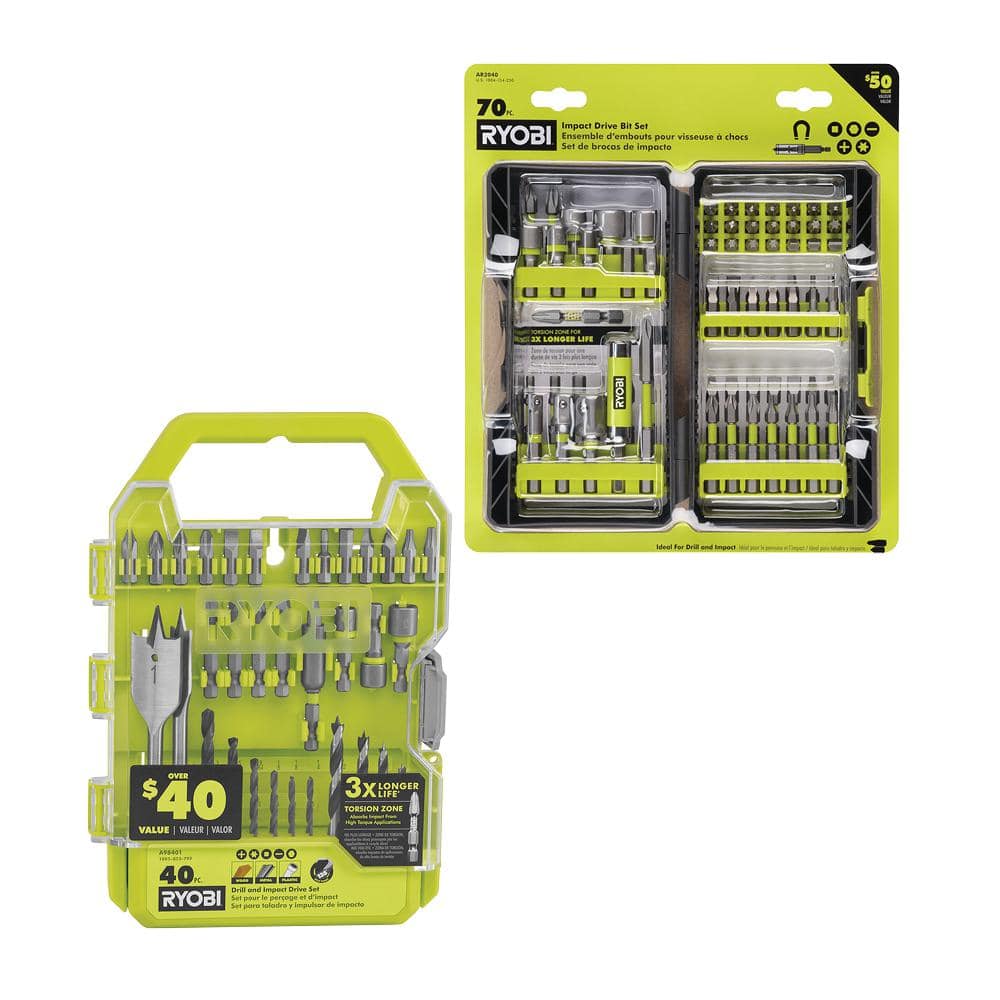 RYOBI 70-Piece Impact Rated Driving Kit with 40-Piece Drill and Impact Drive Kit