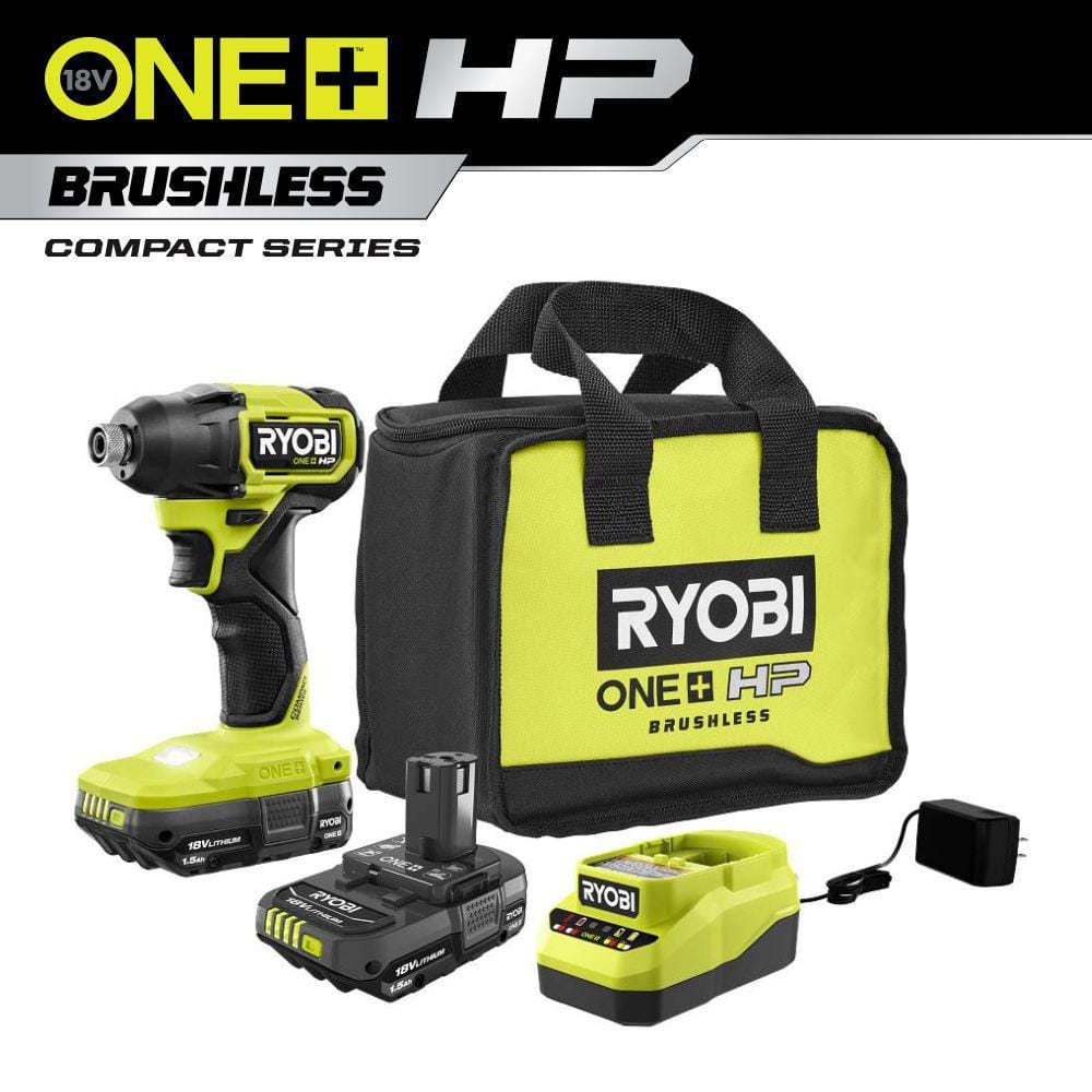 RYOBI ONE+ HP 18V Brushless Cordless Compact 1/4 in. Hex Impact Driver Kit with (2) 1.5 Ah Batteries and Charger