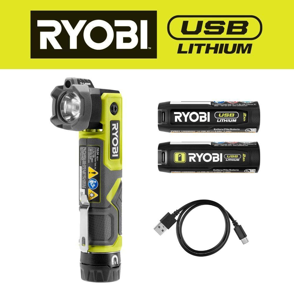 RYOBI USB Lithium Pivoting 625 Lumens Head Light Kit with 2.0 Ah Battery, Charging Cable, and USB Lithium 2.0 Ah Battery