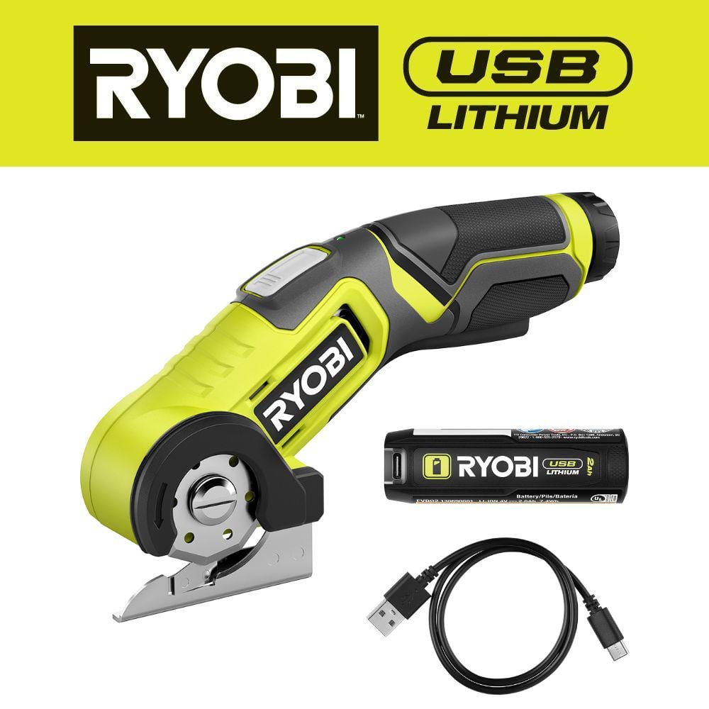 RYOBI USB Lithium Power Cutter Kit with 2.0 Ah USB Lithium Battery and Charging Cable