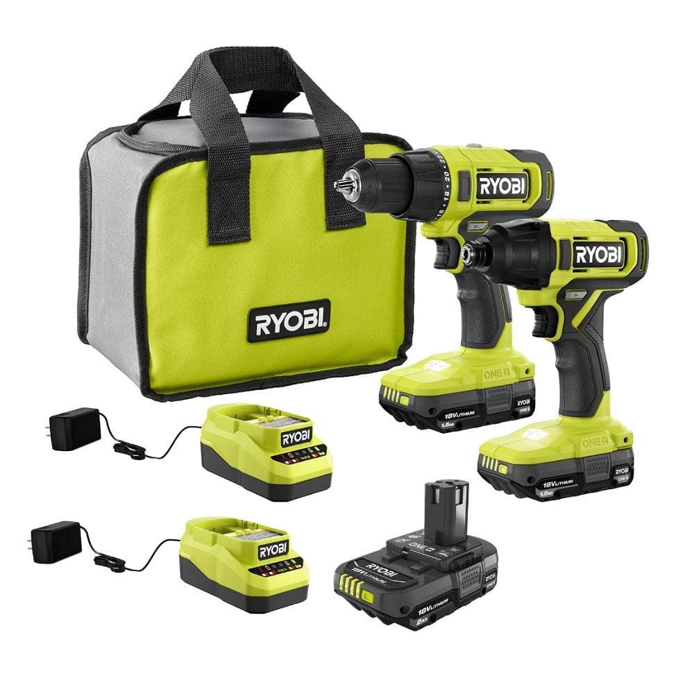RYOBI ONE+ 18V Cordless 2-Tool Combo Kit with (2) 1.5 Ah Batteries, and Charger w/ 2.0 Ah Battery and Charger