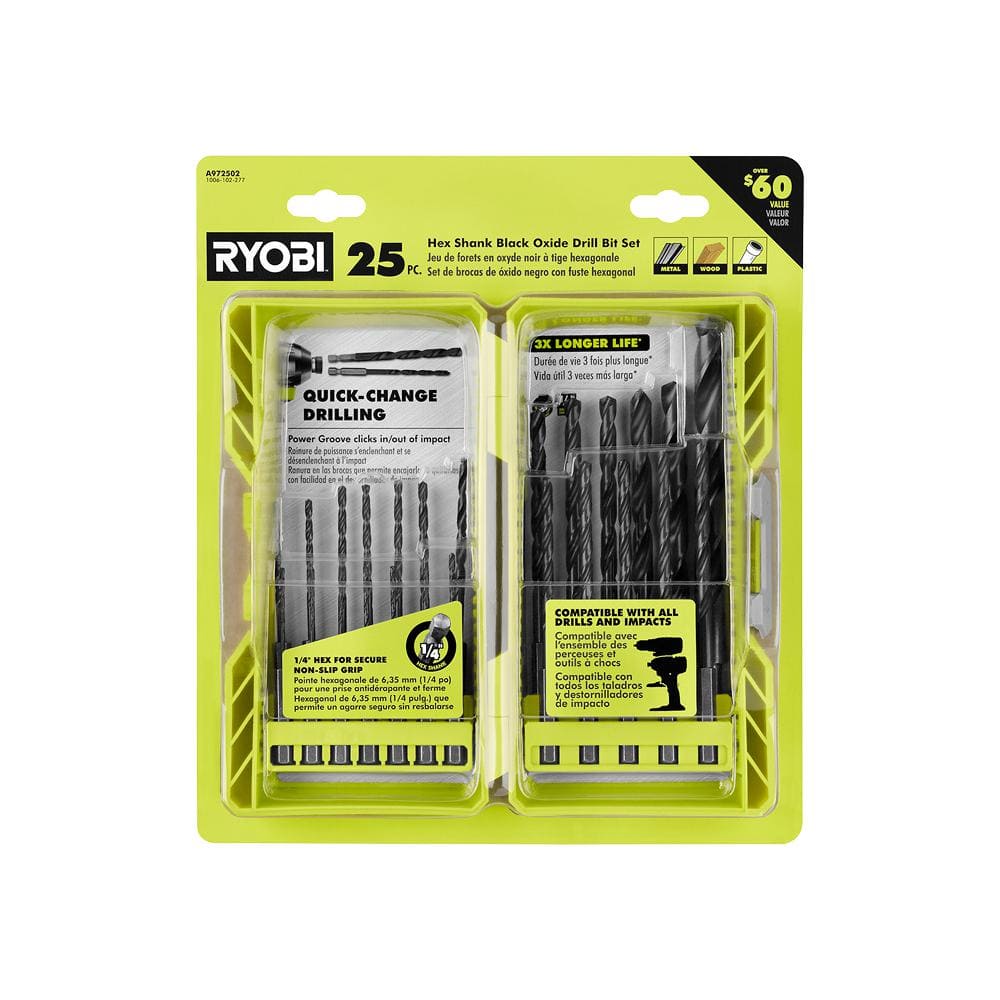 RYOBI Black Oxide Hex Shank Twist Drill Bit Set (25-Piece)