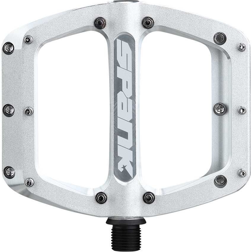 Spank Spoon 90 Platform Pedals 9/16" Concave Alloy Replaceable Pins Raw Silver