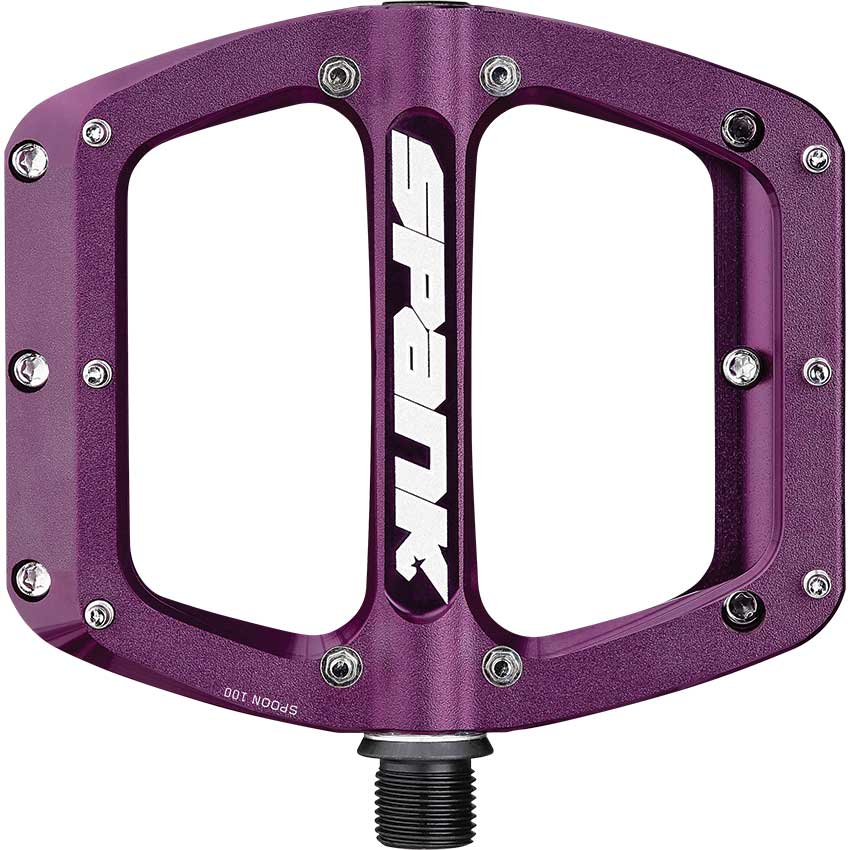 Spank Spoon 90 Platform Pedals 9/16" Concave Alloy Body Replaceable Pins Purple