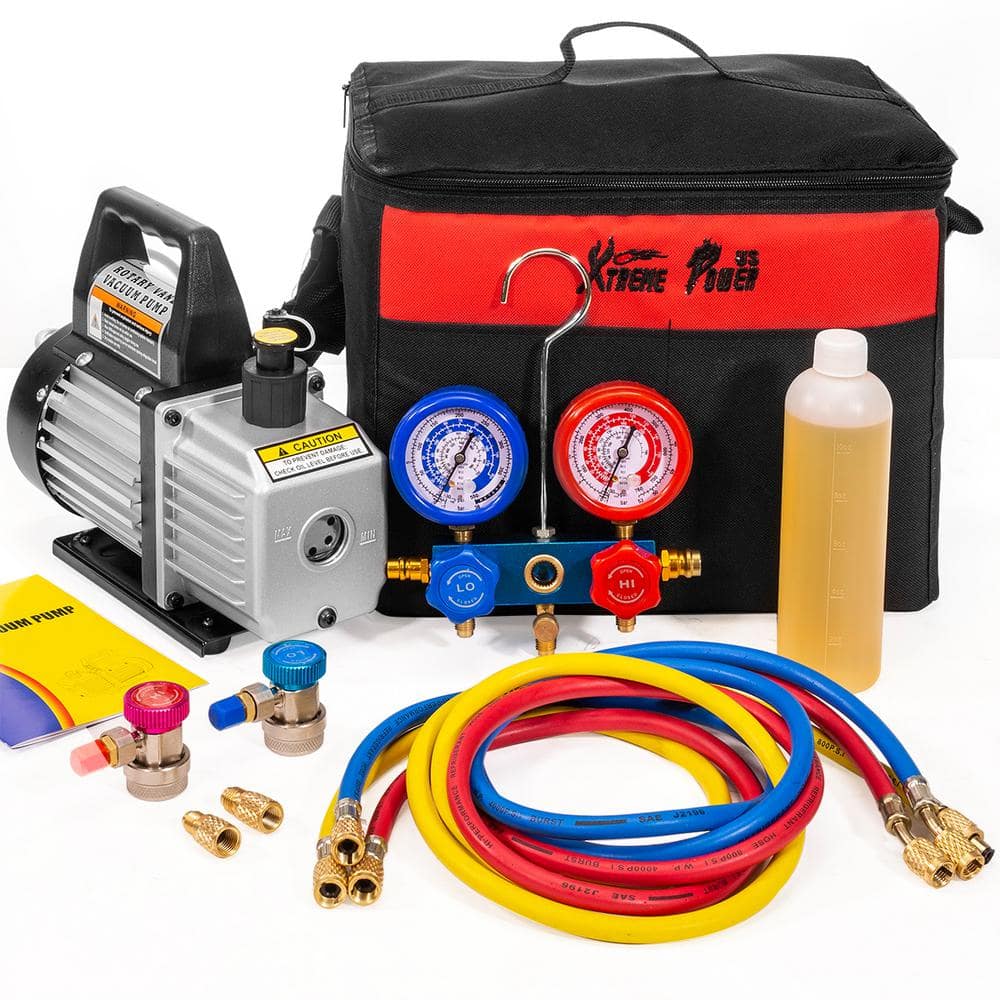 XtremepowerUS 1/4 HP 3 CFM Air Vacuum Pump HVAC A/C Refrigerant Kit with AC Manifold Gauge Set