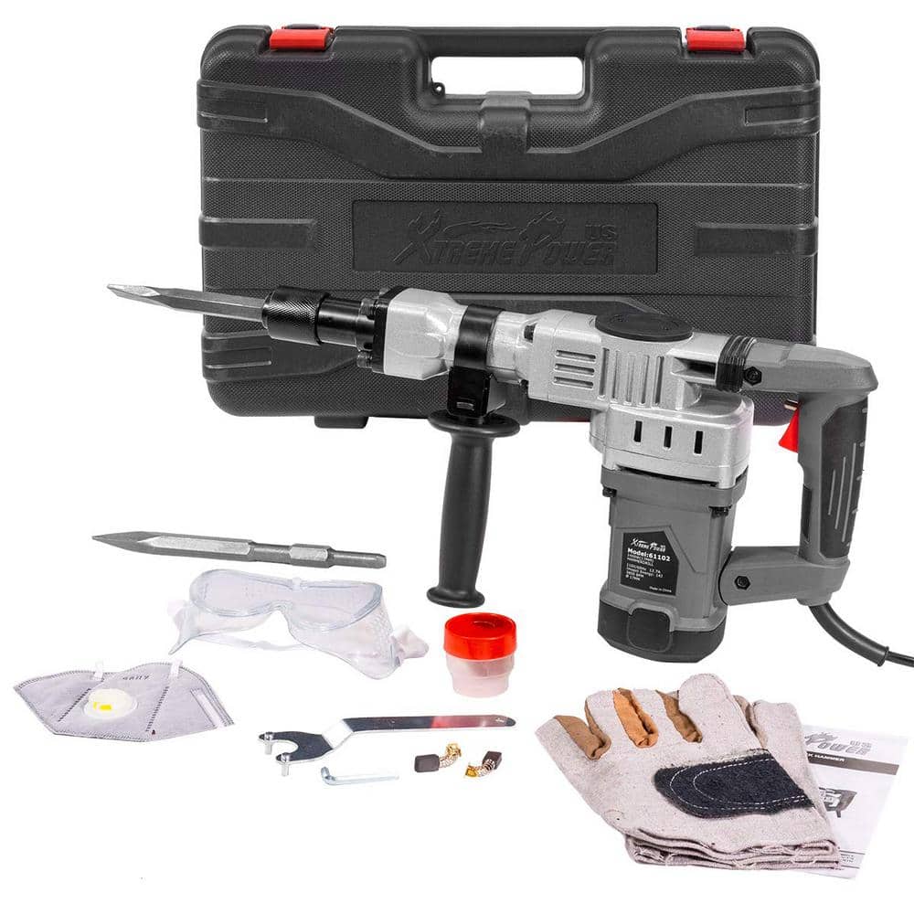 XtremepowerUS 1400-Watt Demolition Hammer Jackhammer Trigger-Lock Concrete Breaker with 2 Chisel Bit and Storage Case