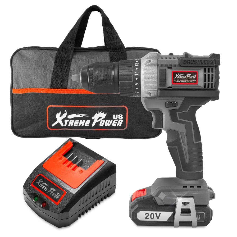XtremepowerUS 20-Volt Maximum Li-Ion Brushless Cordless 1/2 in. Drill Driver Screwdriver with 2 Ah Battery and Bag